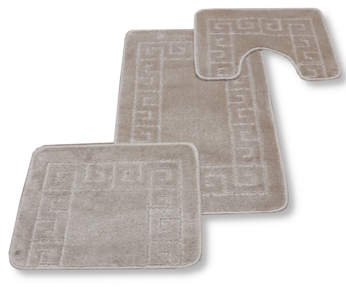 Világosbarna görögmintás <br/>3 részes fürdőszoba szőnyeg szett